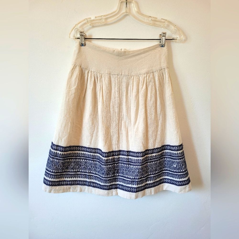 DE Collection Embroidered Cotton Skirt Blue Flax Coastal Preppy Beach Yacht S
